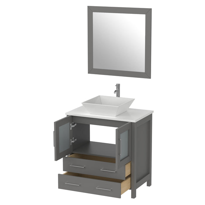 30" Single Sink Modern Bathroom Vanity Set with Engineered Marble Top & Free Mirror – Small Storage Cabinet with 2 Drawers VA3130 - HomeBeyond