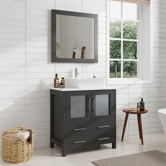 30" Single Sink Modern Bathroom Vanity Set with Engineered Marble Top & Free Mirror – Small Storage Cabinet with 2 Drawers VA3130 - HomeBeyond