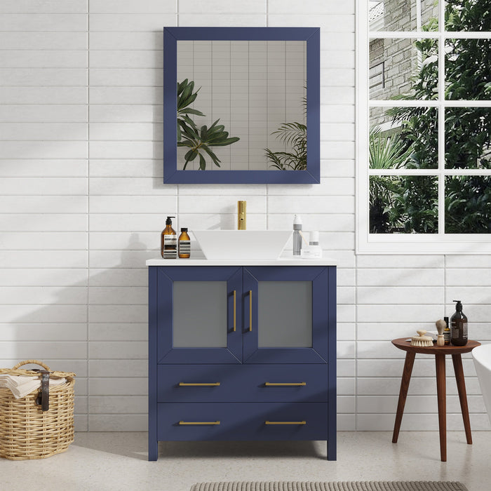 30" Single Sink Modern Bathroom Vanity Set with Engineered Marble Top & Free Mirror – Small Storage Cabinet with 2 Drawers VA3130 - HomeBeyond