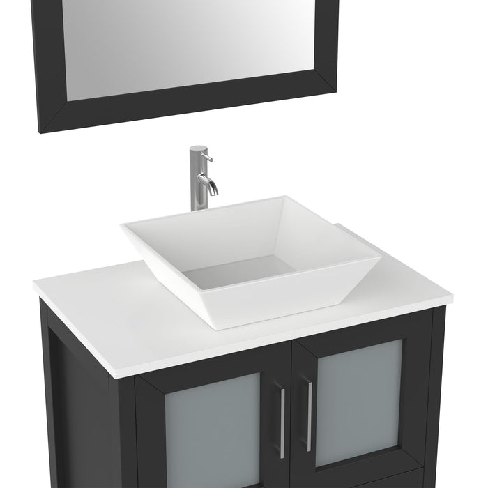 30" Single Sink Modern Bathroom Vanity Set with Engineered Marble Top & Free Mirror – Small Storage Cabinet with 2 Drawers VA3130 - HomeBeyond