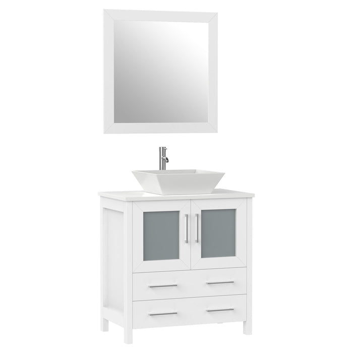30" Single Sink Modern Bathroom Vanity Set with Engineered Marble Top & Free Mirror – Small Storage Cabinet with 2 Drawers VA3130 - HomeBeyond