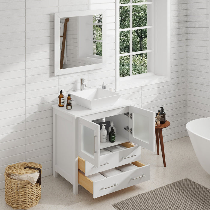 30" Single Sink Modern Bathroom Vanity Set with Engineered Marble Top & Free Mirror – Small Storage Cabinet with 2 Drawers VA3130 - HomeBeyond