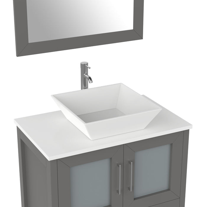 30" Single Sink Modern Bathroom Vanity Set with Engineered Marble Top & Free Mirror – Small Storage Cabinet with 2 Drawers VA3130 - HomeBeyond