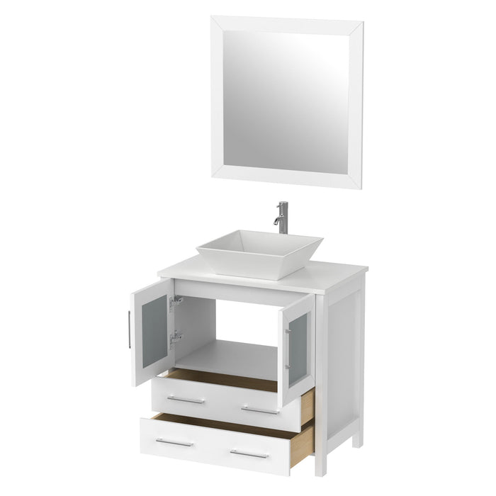30" Single Sink Modern Bathroom Vanity Set with Engineered Marble Top & Free Mirror – Small Storage Cabinet with 2 Drawers VA3130 - HomeBeyond