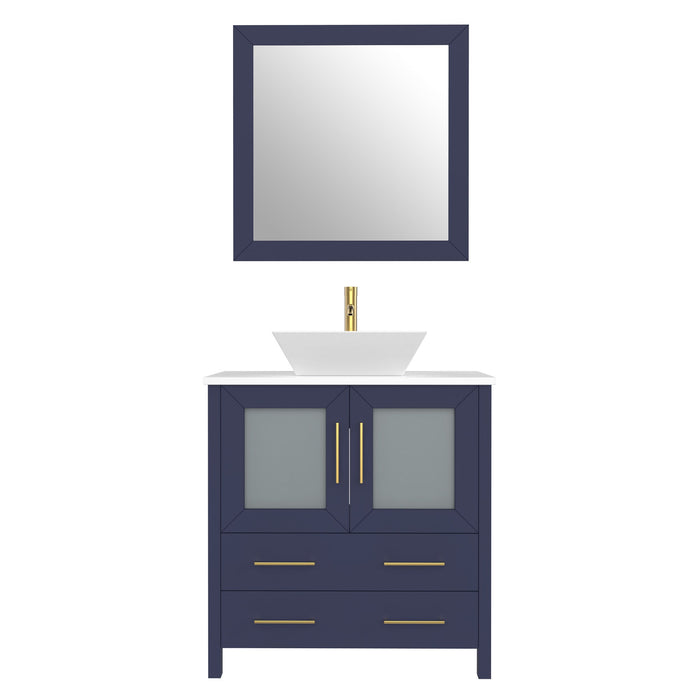 30" Single Sink Modern Bathroom Vanity Set with Engineered Marble Top & Free Mirror – Small Storage Cabinet with 2 Drawers VA3130 - HomeBeyond