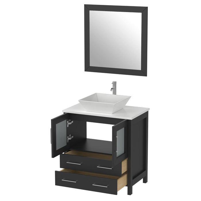 30" Single Sink Modern Bathroom Vanity Set with Engineered Marble Top & Free Mirror – Small Storage Cabinet with 2 Drawers VA3130 - HomeBeyond