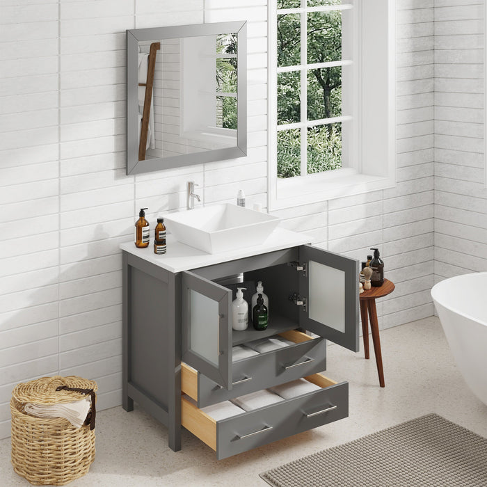 30" Single Sink Modern Bathroom Vanity Set with Engineered Marble Top & Free Mirror – Small Storage Cabinet with 2 Drawers VA3130 - HomeBeyond