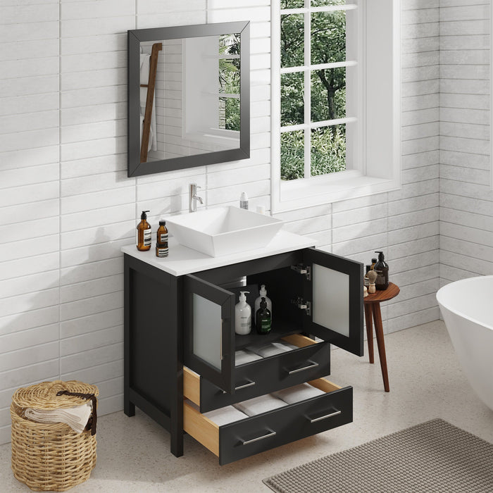 30" Single Sink Modern Bathroom Vanity Set with Engineered Marble Top & Free Mirror – Small Storage Cabinet with 2 Drawers VA3130 - HomeBeyond