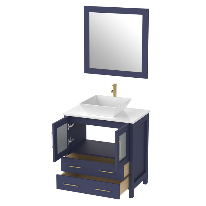30" Single Sink Modern Bathroom Vanity Set with Engineered Marble Top & Free Mirror – Small Storage Cabinet with 2 Drawers VA3130 - HomeBeyond