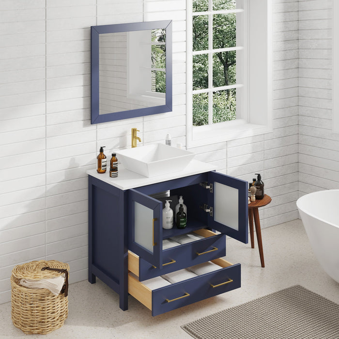 30" Single Sink Modern Bathroom Vanity Set with Engineered Marble Top & Free Mirror – Small Storage Cabinet with 2 Drawers VA3130 - HomeBeyond