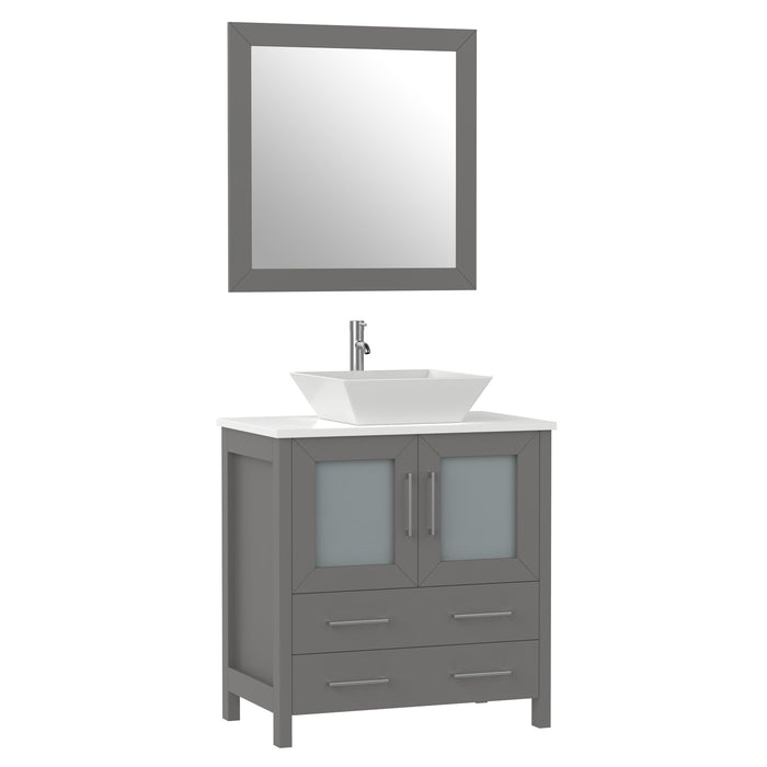 30" Single Sink Modern Bathroom Vanity Set with Engineered Marble Top & Free Mirror – Small Storage Cabinet with 2 Drawers VA3130 - HomeBeyond