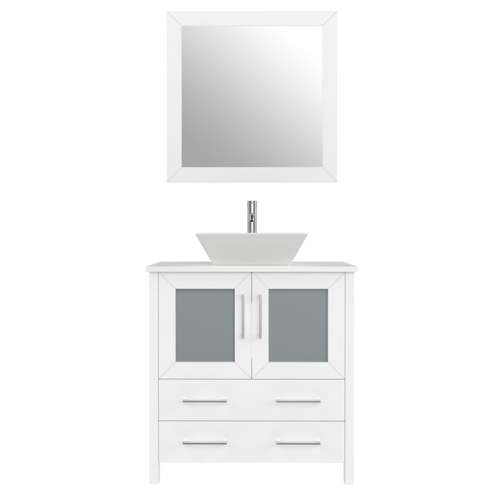 30" Single Sink Modern Bathroom Vanity Set with Engineered Marble Top & Free Mirror – Small Storage Cabinet with 2 Drawers VA3130 - HomeBeyond