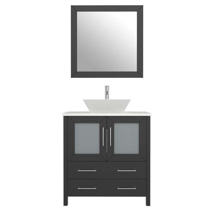 30" Single Sink Modern Bathroom Vanity Set with Engineered Marble Top & Free Mirror – Small Storage Cabinet with 2 Drawers VA3130 - HomeBeyond