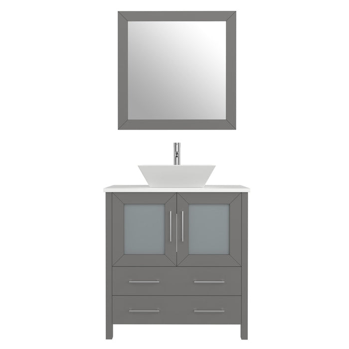 30" Single Sink Modern Bathroom Vanity Set with Engineered Marble Top & Free Mirror – Small Storage Cabinet with 2 Drawers VA3130 - HomeBeyond