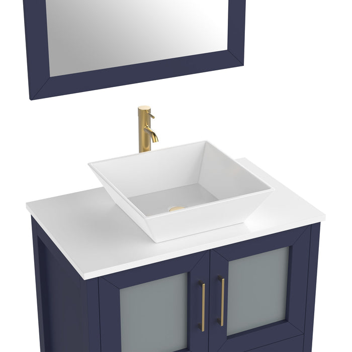 30" Single Sink Modern Bathroom Vanity Set with Engineered Marble Top & Free Mirror – Small Storage Cabinet with 2 Drawers VA3130 - HomeBeyond