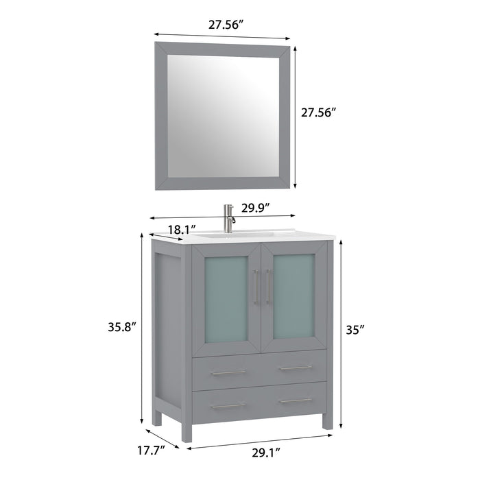 30" Single Sink Modern Bathroom Vanity Set with Free Mirror VA3030 - HomeBeyond