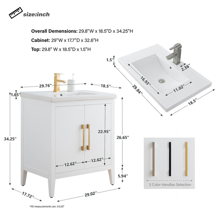 30" Single Sink Modern Freestanding Bathroom Vanity Set with Arabescato White Engineered Marble Top – Storage Cabinet with Soft-Closing Doors VA9030 - HomeBeyond