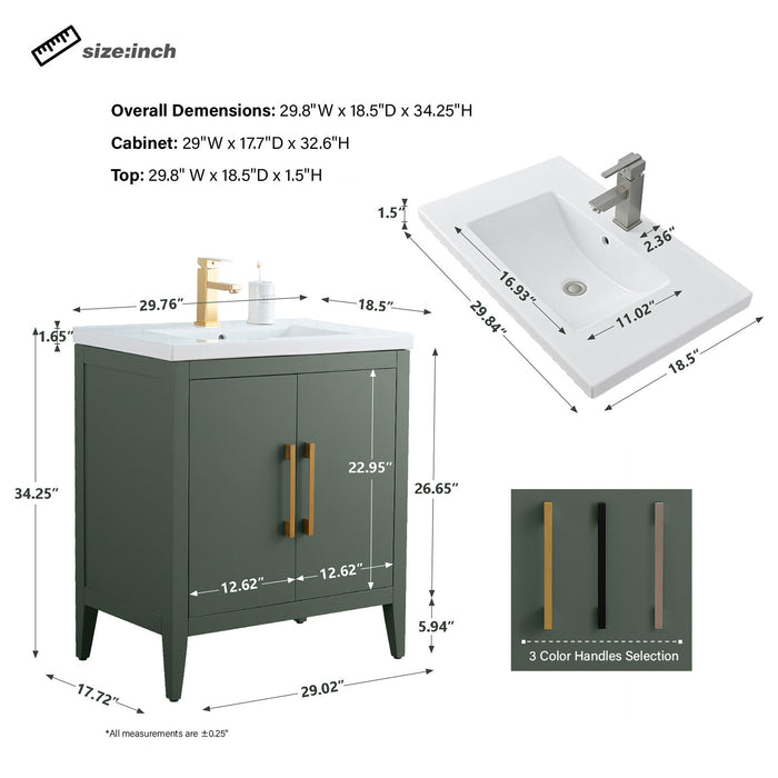 30" Single Sink Modern Freestanding Bathroom Vanity Set with Arabescato White Engineered Marble Top – Storage Cabinet with Soft-Closing Doors VA9030 - HomeBeyond