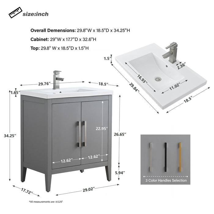 30" Single Sink Modern Freestanding Bathroom Vanity Set with Arabescato White Engineered Marble Top – Storage Cabinet with Soft-Closing Doors VA9030 - HomeBeyond