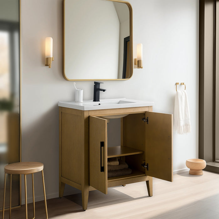 30" Single Sink Modern Freestanding Bathroom Vanity Set with Arabescato White Engineered Marble Top – Storage Cabinet with Soft-Closing Doors VA9030 - HomeBeyond