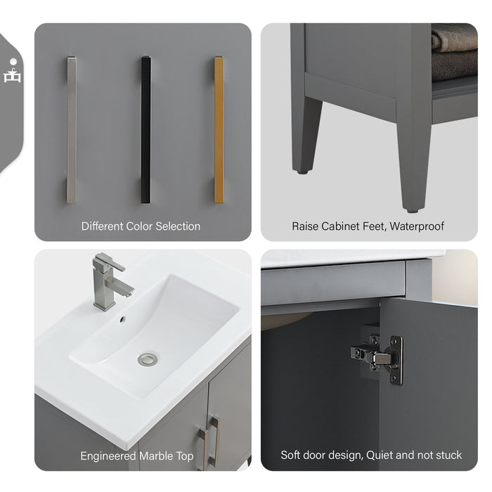 30" Single Sink Modern Freestanding Bathroom Vanity Set with Arabescato White Engineered Marble Top – Storage Cabinet with Soft-Closing Doors VA9030 - HomeBeyond