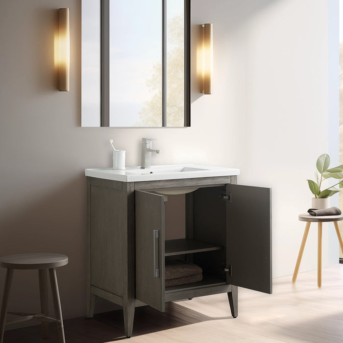 30" Single Sink Modern Freestanding Bathroom Vanity Set with Arabescato White Engineered Marble Top – Storage Cabinet with Soft-Closing Doors VA9030 - HomeBeyond