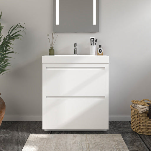 30" Single Sink Modern Freestanding Bathroom Vanity Set with White Engineered Stone Top – Storage Cabinet with Soft-Closing Doors VA6030WF - HomeBeyond
