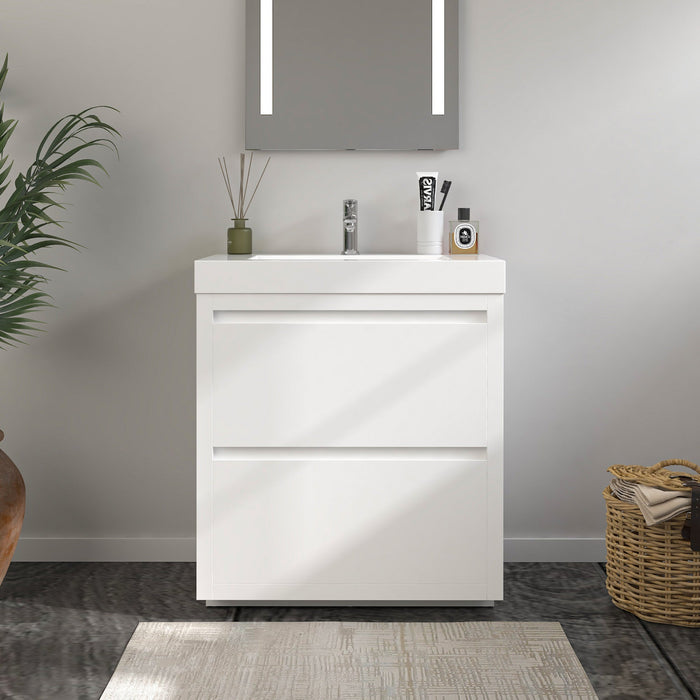 30" Single Sink Modern Freestanding Bathroom Vanity Set with White Engineered Stone Top – Storage Cabinet with Soft-Closing Doors VA6030WF - HomeBeyond