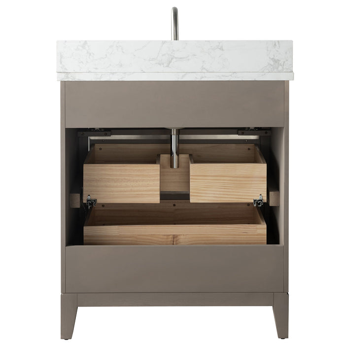 30" Single Sink Modern Freestanding Solid Wood Bathroom Vanity Set with Ariston White Engineered Marble Top – Storage Cabinet with Soft-Closing Drawers VA8030 - HomeBeyond