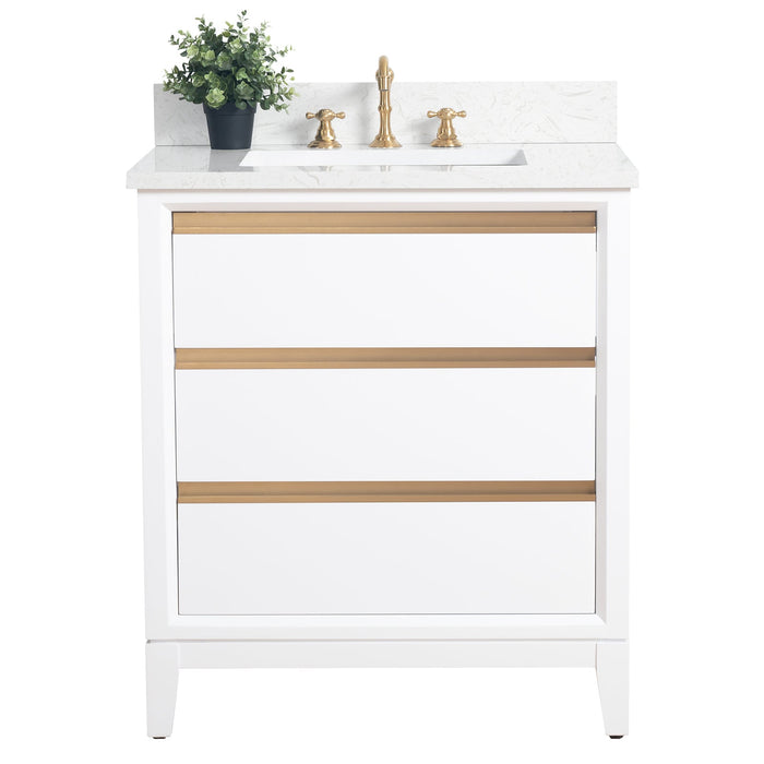 30" Single Sink Modern Freestanding Solid Wood Bathroom Vanity Set with Ariston White Engineered Marble Top – Storage Cabinet with Soft-Closing Drawers VA8030 - HomeBeyond