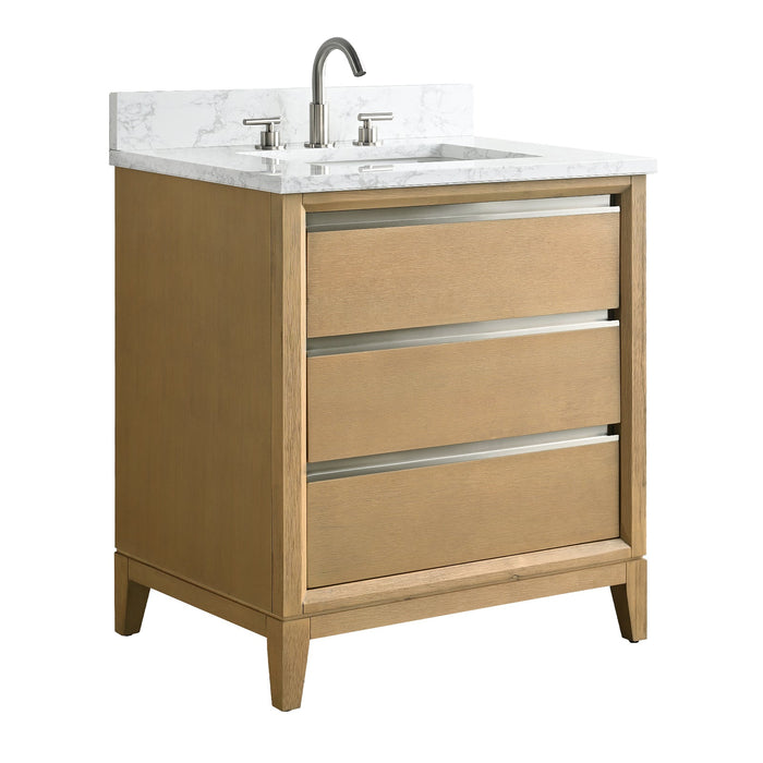 30" Single Sink Modern Freestanding Solid Wood Bathroom Vanity Set with Ariston White Engineered Marble Top – Storage Cabinet with Soft-Closing Drawers VA8030 - HomeBeyond