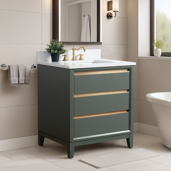 30" Single Sink Modern Freestanding Solid Wood Bathroom Vanity Set with Ariston White Engineered Marble Top – Storage Cabinet with Soft-Closing Drawers VA8030 - HomeBeyond