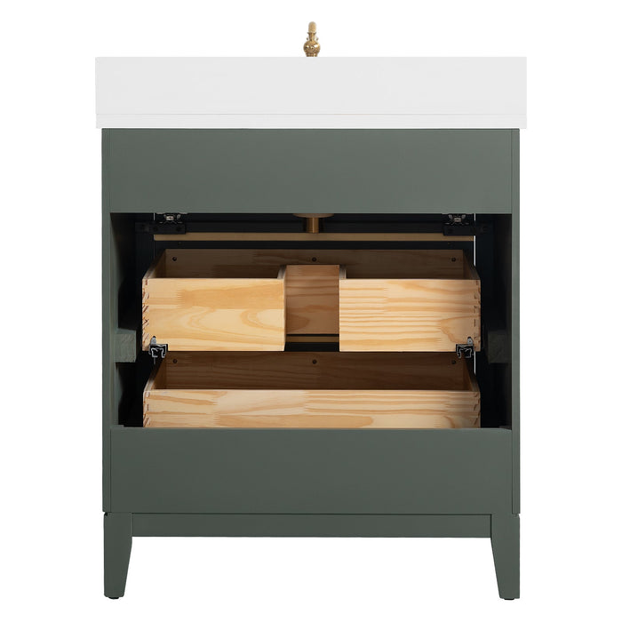 30" Single Sink Modern Freestanding Solid Wood Bathroom Vanity Set with Ariston White Engineered Marble Top – Storage Cabinet with Soft-Closing Drawers VA8030 - HomeBeyond