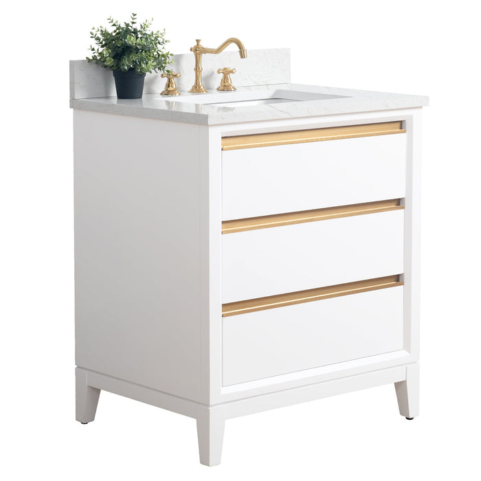 30" Single Sink Modern Freestanding Solid Wood Bathroom Vanity Set with Ariston White Engineered Marble Top – Storage Cabinet with Soft-Closing Drawers VA8030 - HomeBeyond