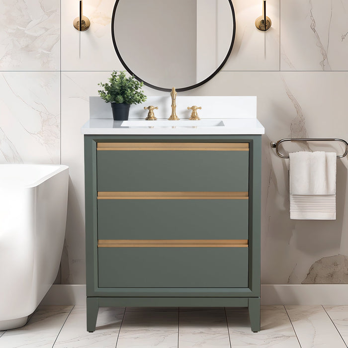30" Single Sink Modern Freestanding Solid Wood Bathroom Vanity Set with Ariston White Engineered Marble Top – Storage Cabinet with Soft-Closing Drawers VA8030 - HomeBeyond