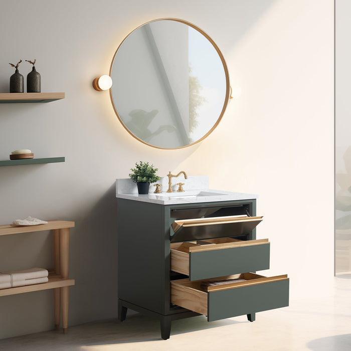30" Single Sink Modern Freestanding Solid Wood Bathroom Vanity Set with Ariston White Engineered Marble Top – Storage Cabinet with Soft-Closing Drawers VA8030 - HomeBeyond