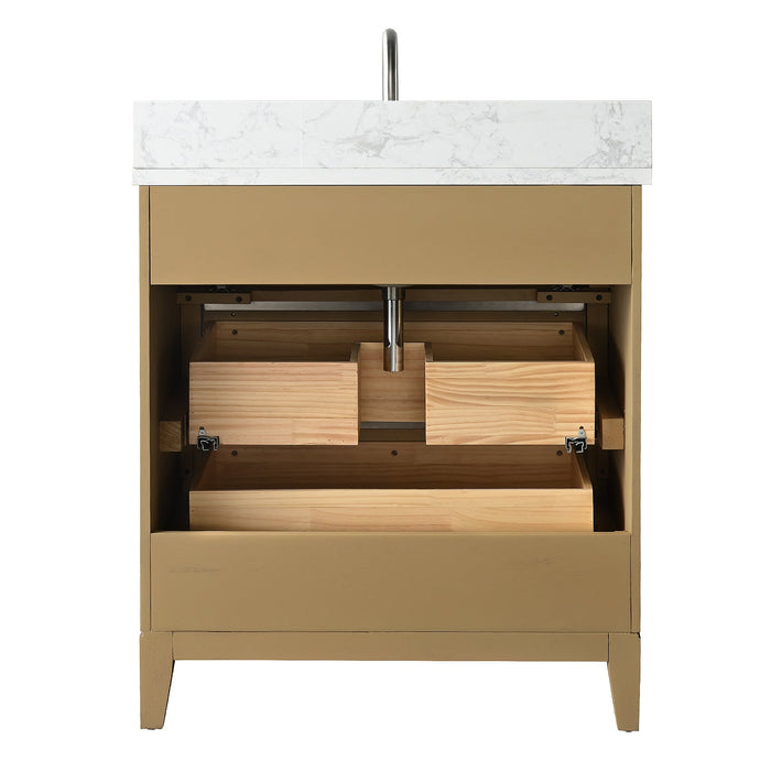 30" Single Sink Modern Freestanding Solid Wood Bathroom Vanity Set with Ariston White Engineered Marble Top – Storage Cabinet with Soft-Closing Drawers VA8030 - HomeBeyond