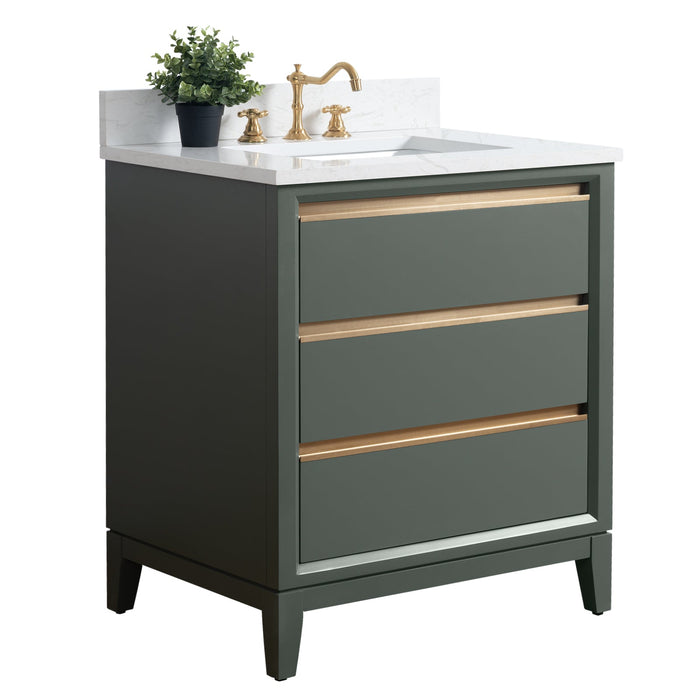 30" Single Sink Modern Freestanding Solid Wood Bathroom Vanity Set with Ariston White Engineered Marble Top – Storage Cabinet with Soft-Closing Drawers VA8030 - HomeBeyond