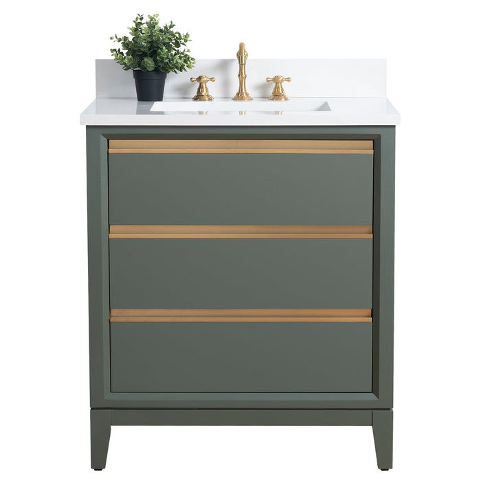 30" Single Sink Modern Freestanding Solid Wood Bathroom Vanity Set with Ariston White Engineered Marble Top – Storage Cabinet with Soft-Closing Drawers VA8030 - HomeBeyond