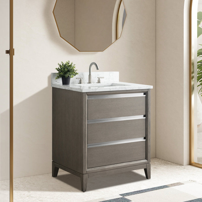 30" Single Sink Modern Freestanding Solid Wood Bathroom Vanity Set with Ariston White Engineered Marble Top – Storage Cabinet with Soft-Closing Drawers VA8030 - HomeBeyond