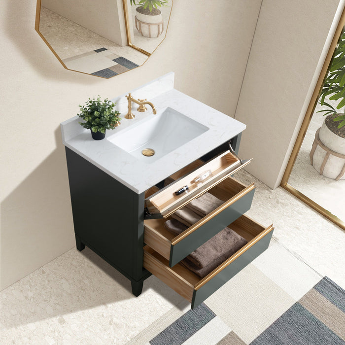 30" Single Sink Modern Freestanding Solid Wood Bathroom Vanity Set with Ariston White Engineered Marble Top – Storage Cabinet with Soft-Closing Drawers VA8030 - HomeBeyond