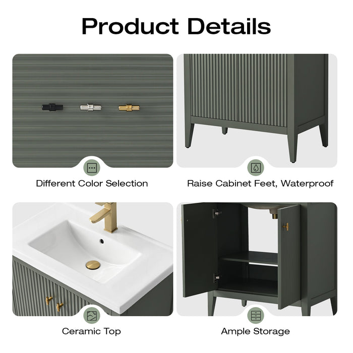 30" Single Sink Modern Freestanding Solid Wood Bathroom Vanity Set with Engineered Marble Top – Storage Cabinet with Soft-Closing Doors VA9130 - HomeBeyond