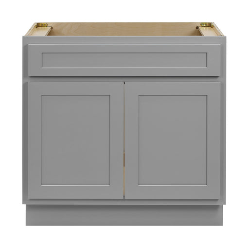 HomeBeyond 33-inch bathroom vanity cabinet in gray painted finish with two doors and top drawer, front view