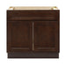 HomeBeyond 33-inch bathroom vanity cabinet in espresso brown finish with two doors and top drawer, front view