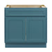 HomeBeyond 33-inch bathroom vanity cabinet in teal finish with two doors and top drawer, open top compartment