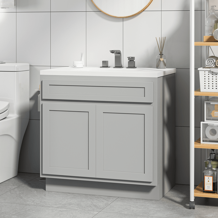 33" Modern Freestanding Oak Plywood Bathroom Vanity Base Only – Shaker Style Storage Cabinet with 2 Doors VA4033 - HomeBeyond