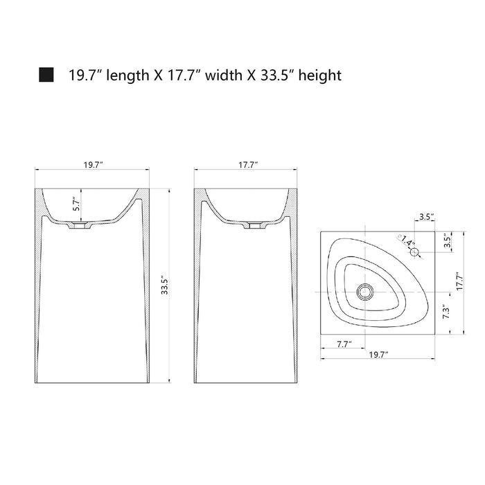 33.5" Height Modern Square Transparent Stone Resin Freestanding Pedestal Bathroom Sink VA6923 - HomeBeyond