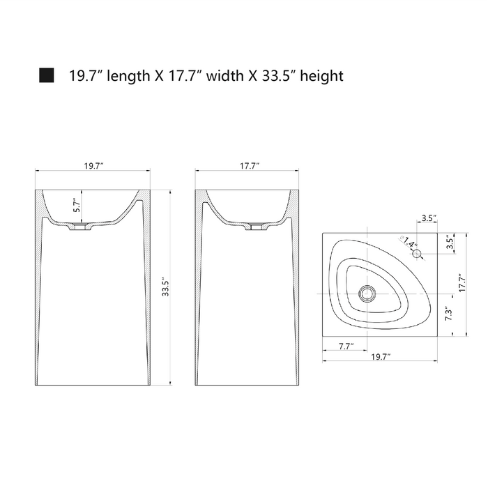 33.5" Height Stone Resin Pedestal Freestanding Bathroom Sink Hand Wash Basin - HomeBeyond