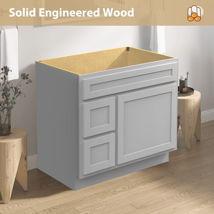 36" Bathroom Vanity Cabinet, Solid Wood Single Shutter Doors 2 - Extension Drawers Bathroom Sink Cabinet - HomeBeyond