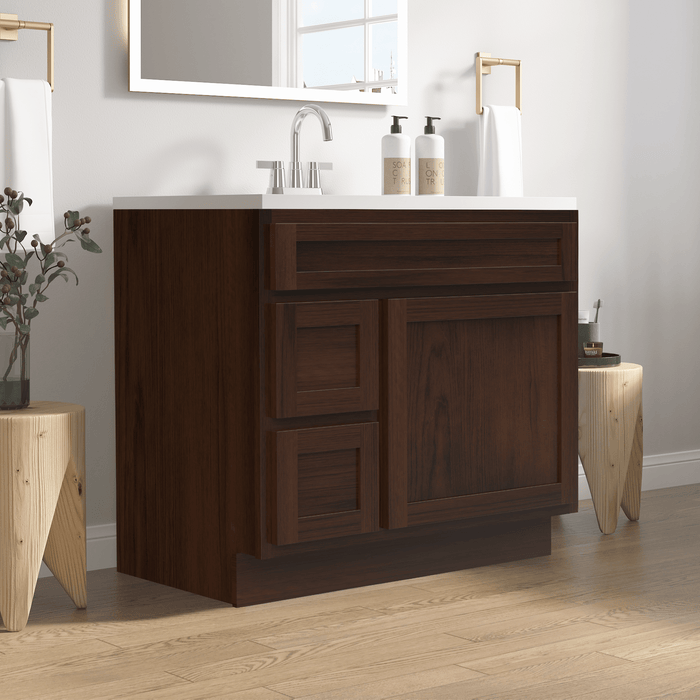 36" Bathroom Vanity Cabinet, Solid Wood Single Shutter Doors 2 - Extension Drawers Bathroom Sink Cabinet - HomeBeyond